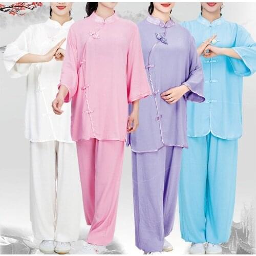 4color women summer short sleeve exercise martial arts suits taiji clothes tai chi uniforms kung fu clothing blue/rose/pink