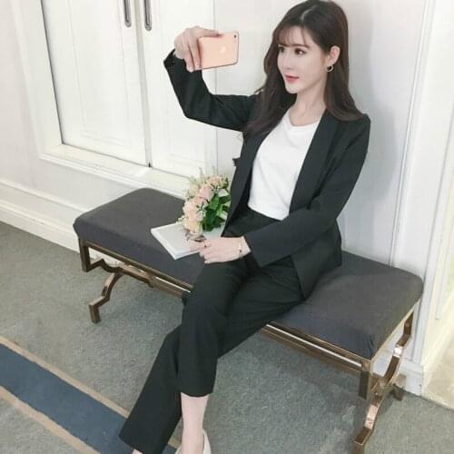 Set female 2018 summer elegant fashion solid color wild small suit + casual trousers + bottoming shirt temperament three sets