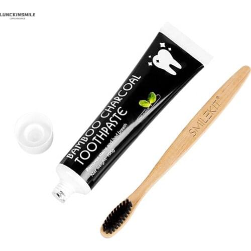 Toothpaste Toothbrush Set Activated Carbon Toothpaste Wooden Toothbrush Dental Charcoal Eco-friendly Products Bamboo To