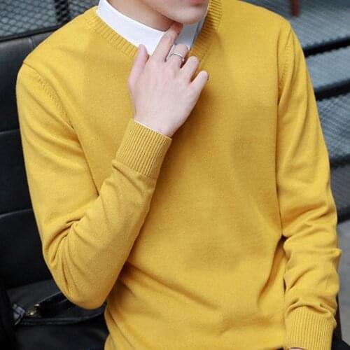 2021 Pullover V-Neck Sweater Men Solid Color Long Sleeve Slim Pullover Plus Size Knitwear Sweater Knitting Clothing Korean Style