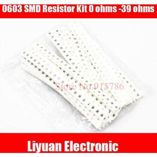 25valuesX20pcs=500pcs 0603 SMD Resistor Kit 0 ohms -39 ohms Assorted Kit 5% component diy samples kit new and original