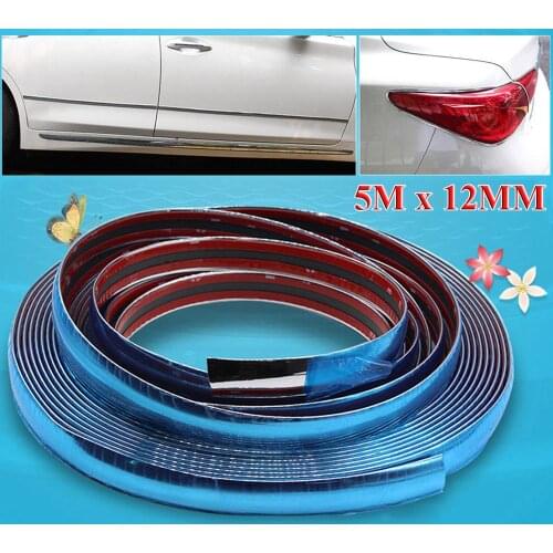 5Meters x 12mm Silver Chrome Molding Trim Car Door Protector Strips Auto DIY Window Mirror Car Bumper Strip Anticollision