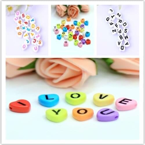 Heart Acrylic Letter Beads 3400pcs/Lot 4*7MM Solid Colors Plastic Alphabet Initial English Jewelry DIY Bracelet Spacer Beads