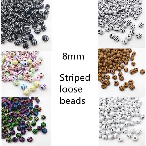 8mm 30pcs Acrylic Striped Beads With Hole Loose Bead Craft DIY Handmade Making Jewelry Necklace Bracelet Accessories