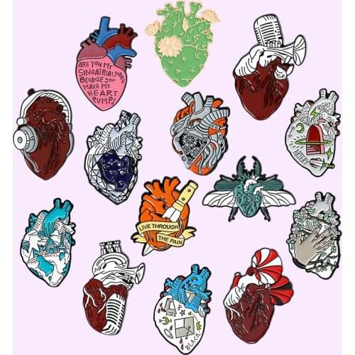 Anatomical Human Heart Series Enamel Pins Music Steampunk Brooches for Men Gothic Lapel Pin Badge Metal Jewelry Gift Wholesale
