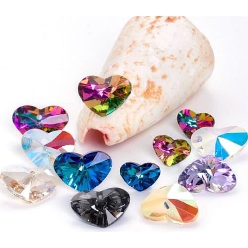 Astrobox Two Sizes Fat Heart Shape With Hole Glass Crystal Pendant Rhinestones DIY Jewelry Gem Earring Accessories Making