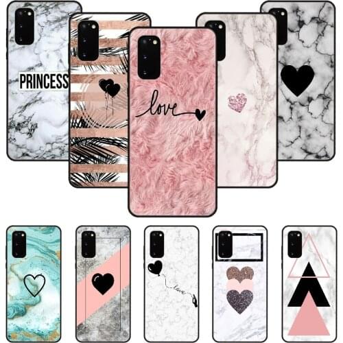 Phone Case For SamSung Galaxy S Note 10 20 7 6 9 8 Plus Edge E Ultra Lite Black Cover Shell Art Love heart rose Gold Marblle