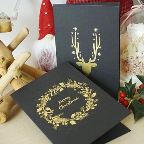 Black Gilding Christmas Card DIY Creative Greeting Card Christmas Tree Card Elk Greeting Card with Kraft Paper Envelope