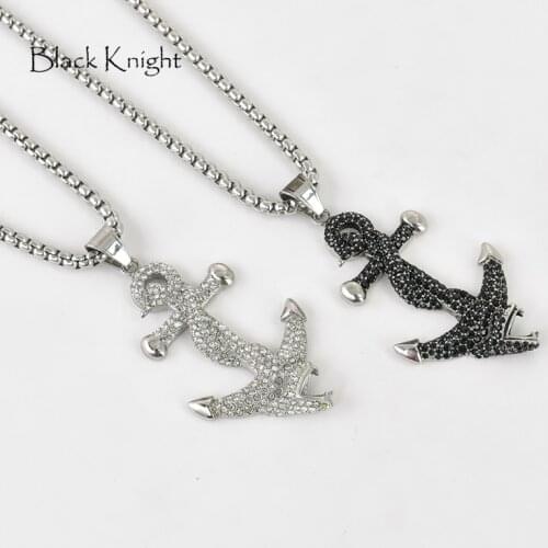 Black Knight designer necklace Full cubic zirconia stones Snake anchor pendant necklace CZ stones mens fashion necklace BLKN0419