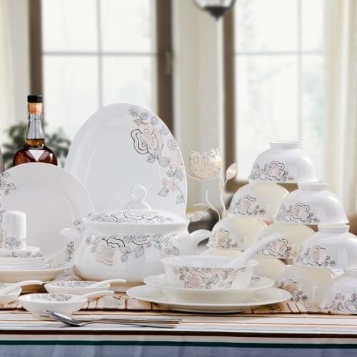 [Jingdezhen]. Bone china tableware ceramic bowl dish suit with high foot scald proof bowl