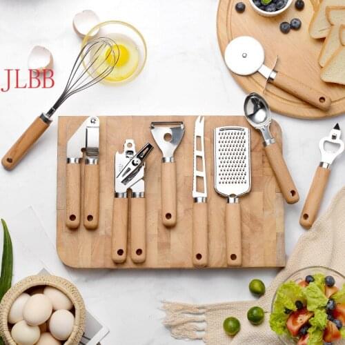 Wooden Handle Can Opener Baking Set Pizza PeelerCheese Knife Stainless Steel Whisk Kitchenware Set Kitchen Tools