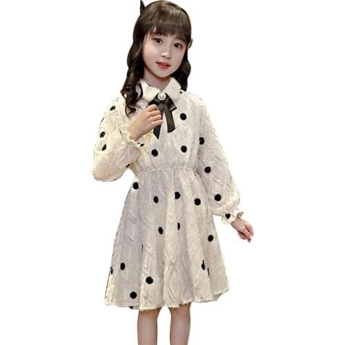 Kids Dresses For Girls Dot Pattern Girl Party Dress Big Bow Dress For Children Spring Autumn Childrens Clothing 6 8 10 12 14