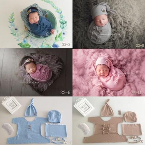 Newborn Photography Props Accessories Infant Shooting Outfits Stretch Wrap Hat Headband 7PCS/Set Baby Photo Props Clothes