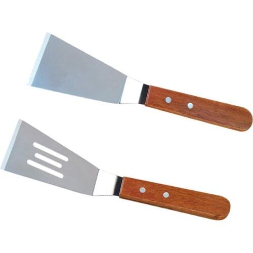 2PCS Kitchen Restaurant Stainless Steel Spatula Cooking Shovel With Wood Handle Cooking Spatulas Cookware For Japanese Cuisine