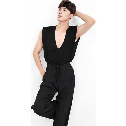 2021 Latin Dance Top For Men V-Neck Design Vest With Shoulder Pads Latin Dance Practice Clothes Male Latin Dance Clothes SL5027