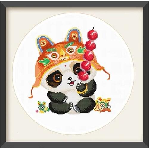 Funny Panda Lotus Flowers Stamped Cross Stitch Kit Embroidery needlework set, 19.7" x 19.7"