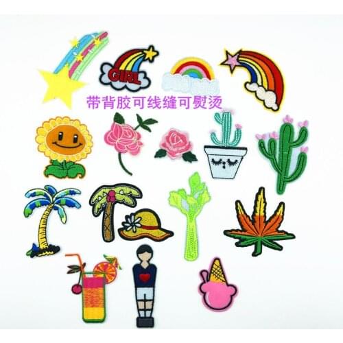50pcs/lot New Embroidery Patches Chapter Cactus Rose Leaves Girl Hat Clothing Accessories heat transfers for clothes