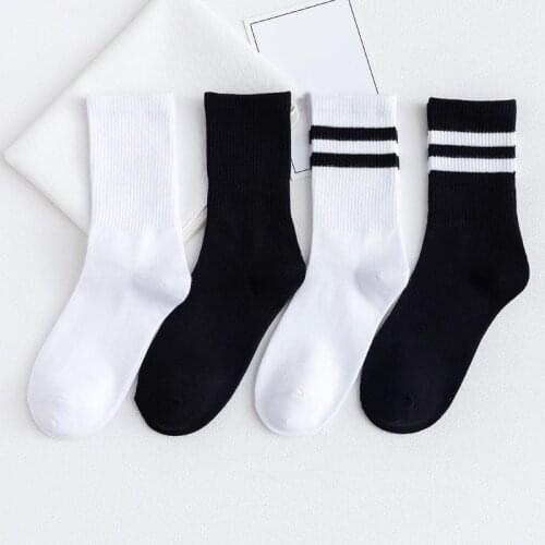 Solid Striped Black White Short Socks for Woman Harajuku Hip Hop Skateboard Crew Socks Cotton Casual Unisex Men/Womens Socks #S