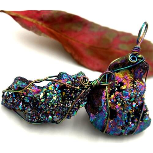 Wholesale 6pc/lot Natural stone multi agates crystal irregular hole pendant crystal cluster dazzling color diy