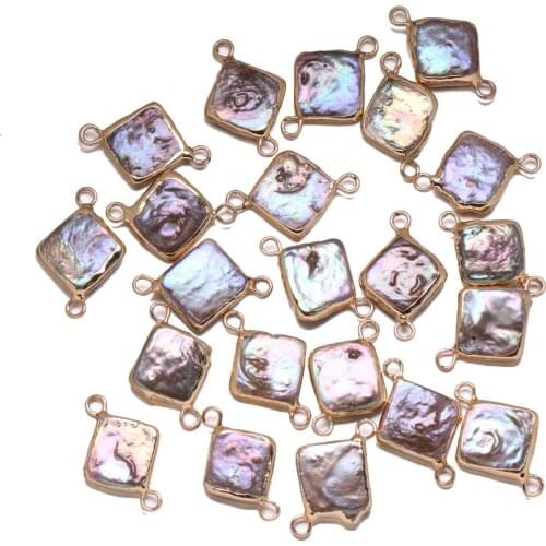 Natural Freshwater Pearl Pendant Square Double hole connector Pendants for Jewelry Making DIY Bracelet Necklaces Accessories