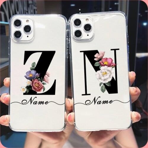 Custom Flower letters Name Phone Case For iphone 11 12 Pro Max Cases 6 6S 7 8 Plus X XS XR SE Mini Soft Silicone Cover 2021 New