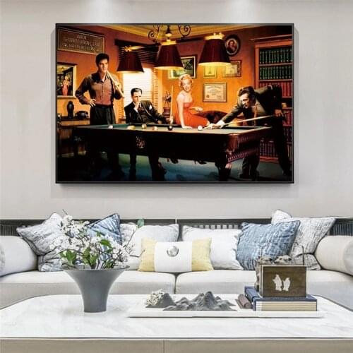 Modern Classic Movie Posters Canvas Painting Elvis Presley, Humphrey Bogart, Play Billiards Wall Art Portrait Picture Home Decor