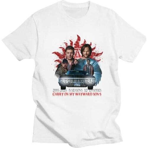 TV Supernatural Family Men T Shirt Soft Cotton Tee Carry On My Wayward Son Tshirt Short Sleeve Graphic T-shirt Clothes