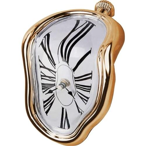 Hot Melting Clock, Block-Type Twisted Clock,Melted Clock for Decorative Home Office Shelf Desk Table Funny Creative Gift, Gold