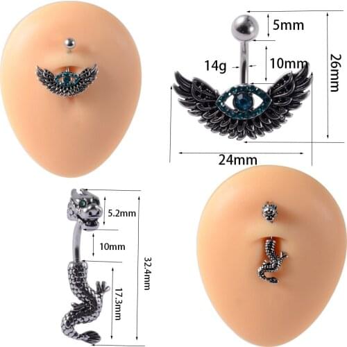 1Pc 14g Punk Navel Piercing Dragon Eye Wing Desgin Belly Button Rings Surgical Steel Navel Bar Body Jewelry