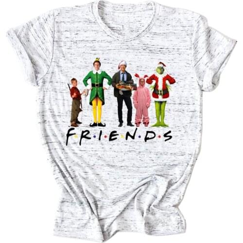 Friends Print Christmas T Shirt Women O-neck Short Sleeve Summer Tshirts Novelty Graphic Tees 2020 Clothes Aesthetic Tops