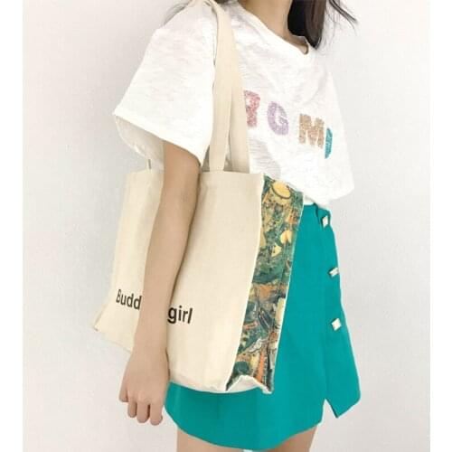 Youda Letters Printing Female Canvas Handbag Tote Harajuku Kawaii Print Reusable Shoulder Bags Buddha Series Women Canvas Bag