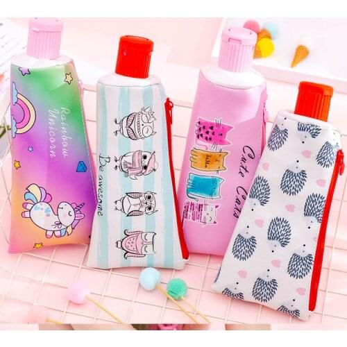 M031 Korean Women Bag Multi-function Coin Purse Personality Pen Bag Cartoon Cat Unicorn Hedgehog Owl Printing Gift