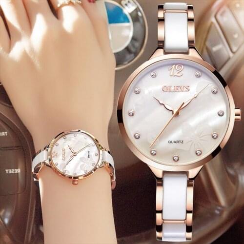 OLEVS 2021 Ceramic Dress Ladies Watch Luxury Rose Gold Ladies Watch Japanese Elegant Quartz Casual Watch Relogio Feminino New