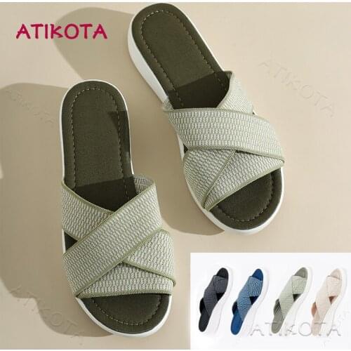 Atikota Women Beach Slippers Fashion Wedges Large Size Open Toe Slippers Women Casual Slides for Women
