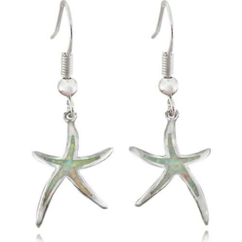Wholase Retail Synthetic White Fire Opal Star starfish Earrings for Women OE266