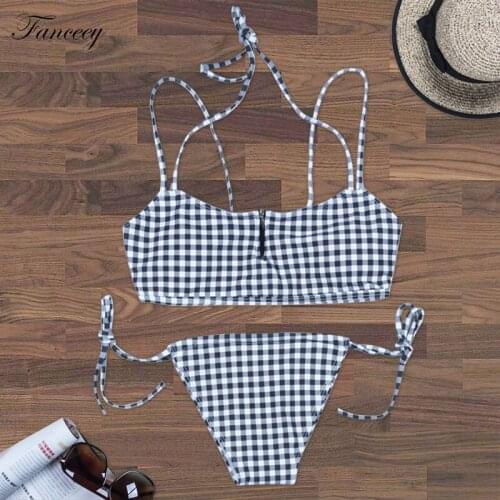 Fanceey Summer Swimsuit for Women 2021 New Plaid Sexy Bikini Set Push Up Swimwear Women Bathing Suit Beachwear Swimming Suit