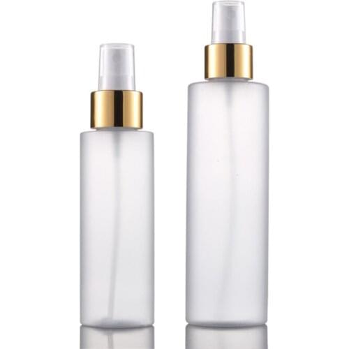 50pcs 100ml 200ml Gold spray pump Bottle Super Fine Mist Atomizer High quality PET Plastic Frosting brand logo custom made