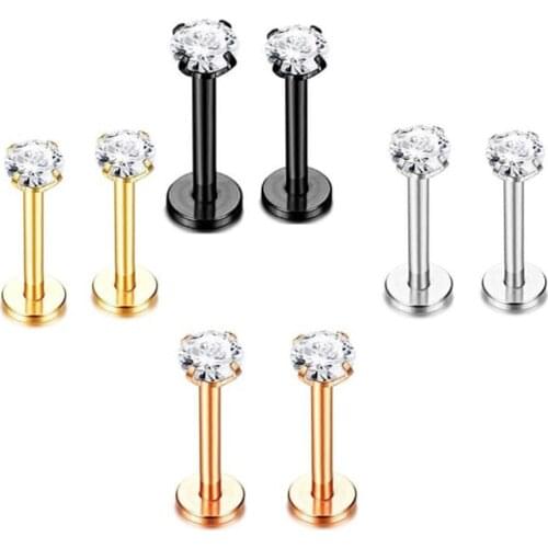 1Pc 18g Gem Lip Stud Rings Earrings Ear Piercing Helix Lip Piercing Stainless Steel Nose Ring Cartilage Tragus Punk Body Jewelry