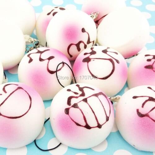 1PCS 4cm Pink Expression Bun Simulation Food Toy Soft Squishy Bread Collectibles