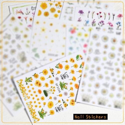 11pcs Nail Stickers Sunflower Small Chrysanthemum Sunflower DIY Water Transfer Decal Leaf Nail Design Manicure Decoration Gifts
