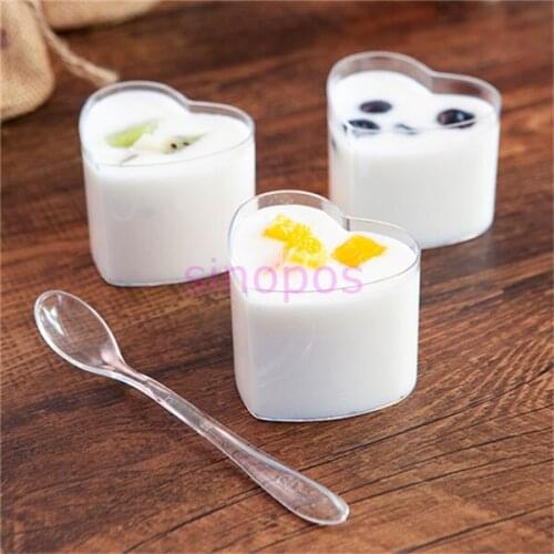 12pcs Transparent plastic mini love heart pudding cup, straight cylinder heart-shaped clear cups for mousse/cake/ice cream, SP01