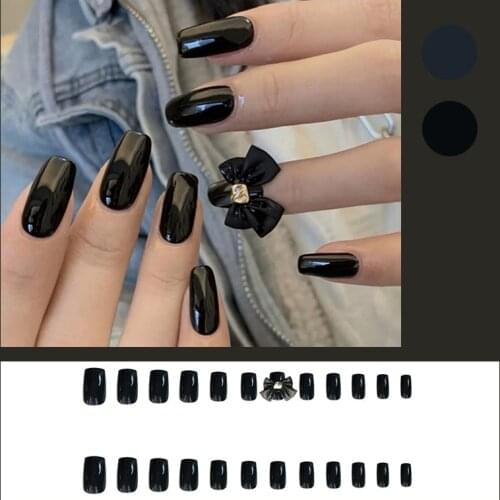 24pcs Black Butterfly Wear Short Paragraph Fashion Manicure Patch False Nails Save Time Wearable Nail Patch SANA889