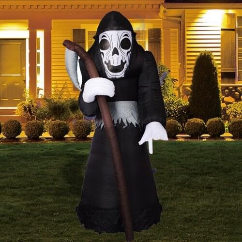 8FT Inflatable Spooky Warlock with Build-in LEDs Blow Up Grim Reaper Decorations for Halloween Party Creepy Indoor Outdoor Toys