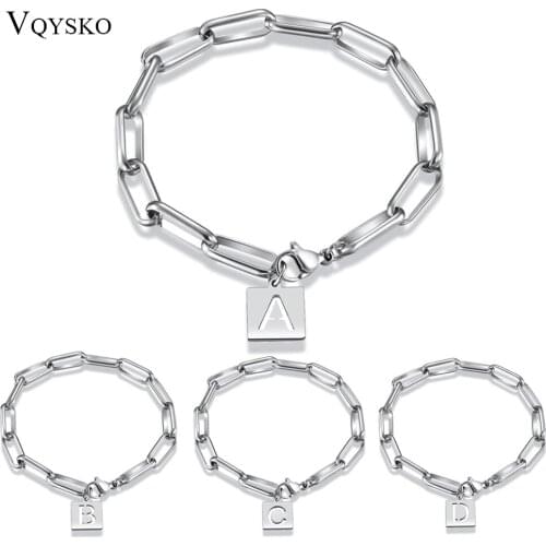 Customized Initial Tag Bracelets For Women Gift Stainless Steel Link Cable Chain Jewelry Letter Charm Wristband Pulseras Mujer