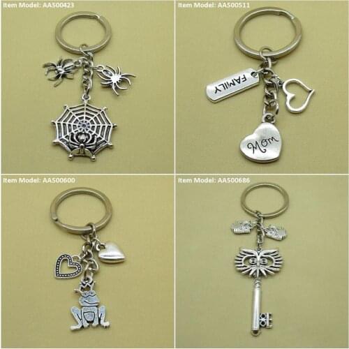 Keychain Keyring Net Cobweb Spider Mom Heart Love Sign Tag Family Prince Frog Key Jewelry Bag Charms Suppliers Wholesale