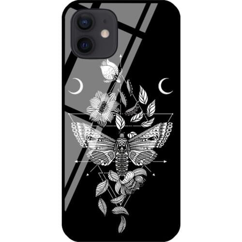 Death Moth Goth Girl Gothic Witch Occult Tempered Glass Case For iPhone 11 Pro Max XS 12 mini SE 7 8 Plus X XR Shell Cover Coque