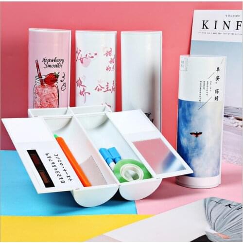 NEW Creative Whiteboard Pencil Case With Solar Calculator Magnetic Switch Kawai Cartoon large capacity Pen Box School quicksand