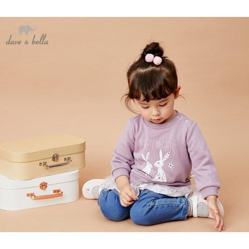 DBZ15035 dave bella autumn baby girls cartoon letter patchwork floral T-shirt children tops girls cute button kids fashion tees