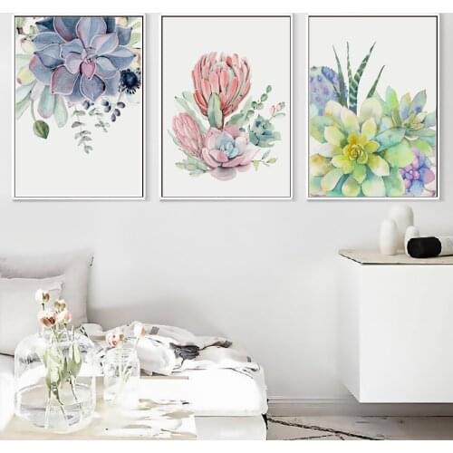 Scandinavian Style Decor Succulents Home Design Poster Watercolor Paintings Wall Art Picture Living Room Decoration Frameless