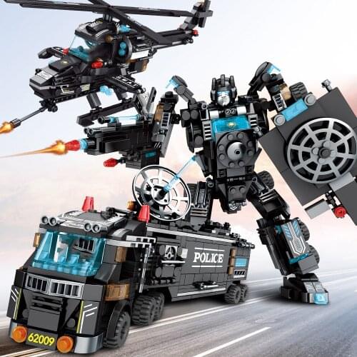Children Toys Building Blocks Transformation Robot City Police Toys Blocks Boys Educational Truck Blocks Vehicle Aircraft Bricks